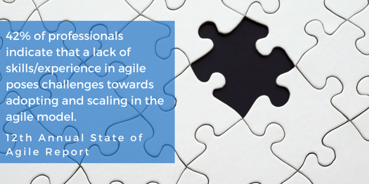 42 respondents indicated that a lack of skills2Fexperience in agile posed challenges towards adopting and scaling in the agile model.
