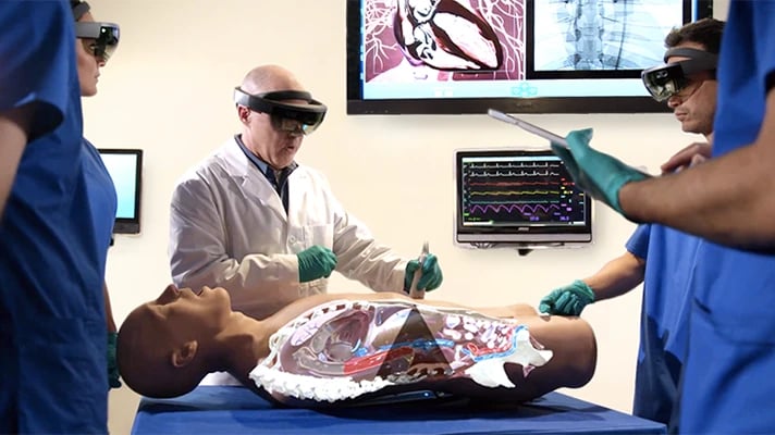 Doctors using augmented reality headset 