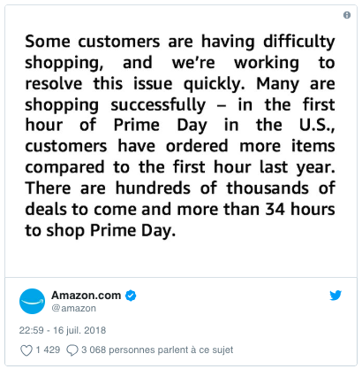 Crash du site web d'amazon pendant Amazon Prime Day